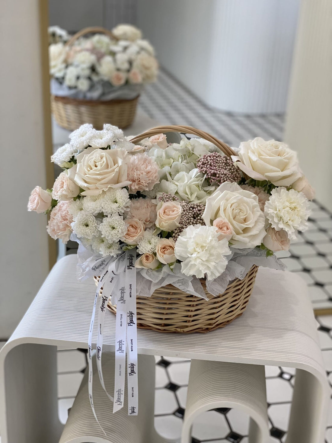 White Rose & Carnation Basket