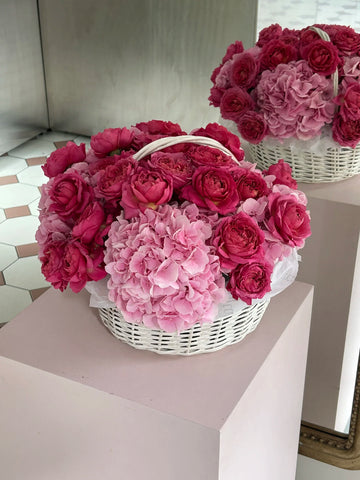 Pink Rose & White Hydrangea Basket